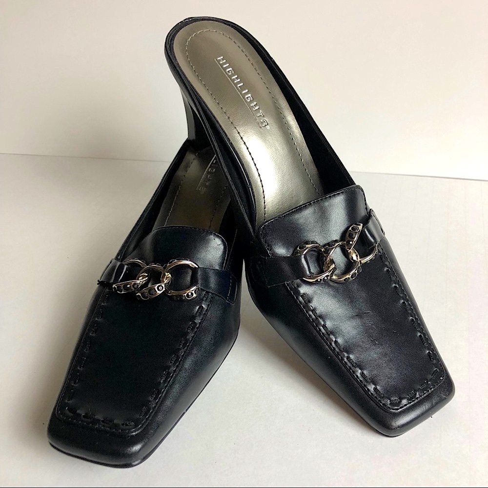 Women’s Slip On Black Mules Heel Shoes size 7.5